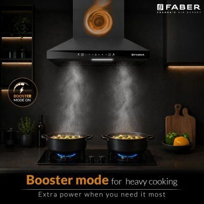 Faber Pluto 60 cm 1000 m³/hr Wall Mounted Kitchen Chimney | Black | HOOD PLUTO SENSOR TC BF BK IN 60
