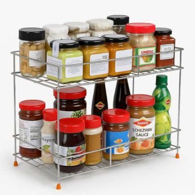 2-Tier Stainless Steel Kitchen Storage Spice Rack and Container Organizer Counter top Pantry Stand Multipurpose Masala Kitchen Rack Stand Space Saver Rack