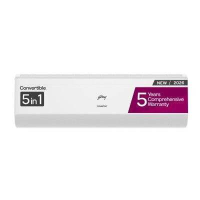 Godrej 1.5 Ton 5 Star| 5 Years Comprehensive Warranty | AI powered | 5-In-1 Convertible| Heavy Duty Cooling at 52 °C (AC 1.5T EC HIC 18J5TG WA, White)