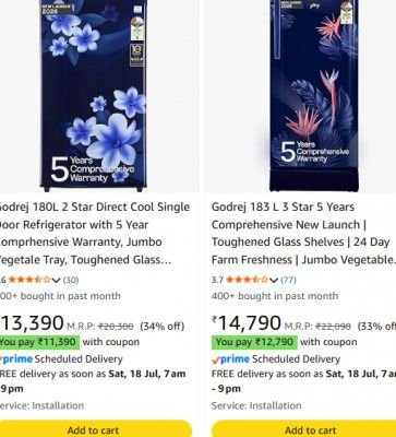 Amazon : Apply Coupon On Godrej Refrigerator