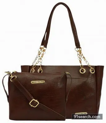 Bagsy Malone Tote Bag -Set of 2 | Handcrafted Side Tote Bag and Handbag for Office and College (Croco Brown)