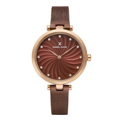 Daniel Klein Analog Purple Round Dial Rose Gold Case Purple Mesh Strap Stone-Studded Water-Resistant Wrist Watch | DK11904-6