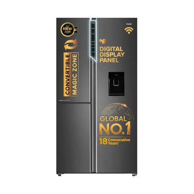 [Extra Rs.14750 OFF] Haier 592 L, Wi-Fi enabled Water Dispenser Frost Free, 3-Door Side by Side Refrigerator (HRT-683WGKU1, Graphite Black)