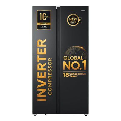 Haier 540L 3Star 2 Door Side by Side Frost Free Refrigerator (HRS-615LB, Luxe Black)