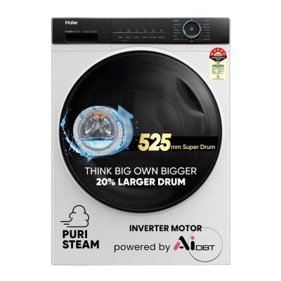 Haier 8 kg 5 Star Powered by AI-DBT with PuriSteam, Fully Automatic Front Load Washing Machine (HW80-IM12929C, with In-Built Heater, White)