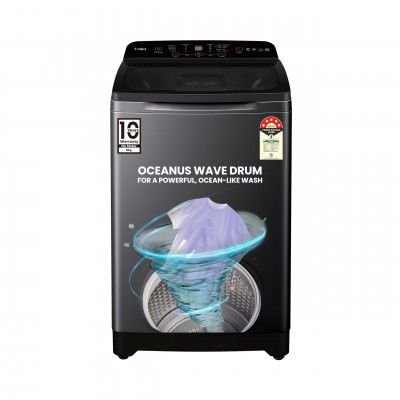 Haier 9 Kg Oceanus Wave Drum 15 Min Quick Wash Fully Automatic Top Load Washing Machine, Dark Jade Silver (ETL90-C8S8)