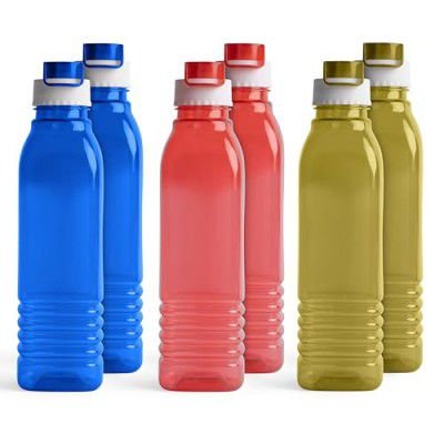 HW Kitchen Plastic Water Bottle I Water Bottle 1 Ltr Set Of 6 Water Bottles, Assorted