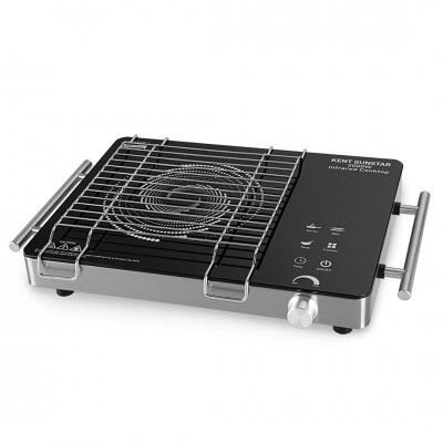 KENT Sunstar Infrared Cooktop 2000W | 3 Preset Menus | Grill Stand to BBQ & Roast | Microcrystalline Glass | Digital Functions with LED Display