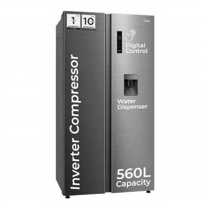 Midea 560 L Frost Free Side by Side Refrigerator with Water Dispenser Inverter Compressor (BRU Steel, MDRS704FGF46)