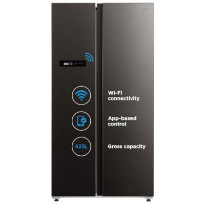 Midea 592 L Side By Side, Wi-Fi Double Door Refrigerator Voice Assistant, App Control, Inverter, (MDRS791MIF28IND Jazz Black)