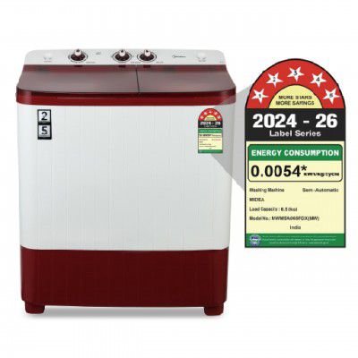Midea 6.5kg Semi Automatic Top Load Washing Machine, (MWMSA065PDX (MW), Maroon-White)