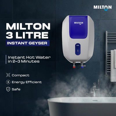 Milton 3 Litre Instant Water Geyser | Powerful 3000W Electric Geyser for Bathroom & Kitchen