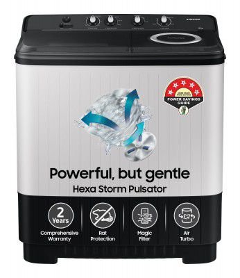 Samsung 10.5 kg, 5 star, Semi-Automatic Top Load Washing Machine (WT10C4260GG/TL, Air Turbo Drying, Light Gray,)