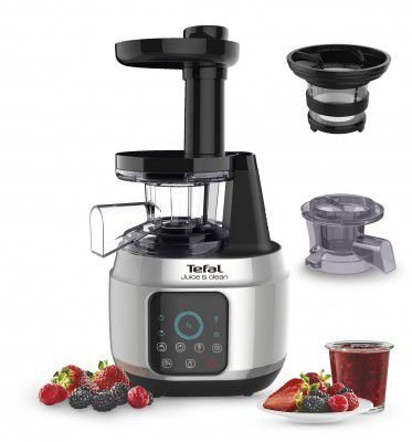 Tefal Juice & Clean slow juicer, Fruit and Vegetable Juice Extractor, Vitamin Juice, Cold Press, 150 W, 42 to 70 RPM, Fresh Fruit Juice, Jam, Sorbet, Automatic Cleaning 2 years warranty