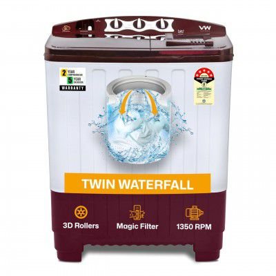 VW SuperWash0080P 8kg 5-star Semi Automatic Washing Machine (White & Burgundy)